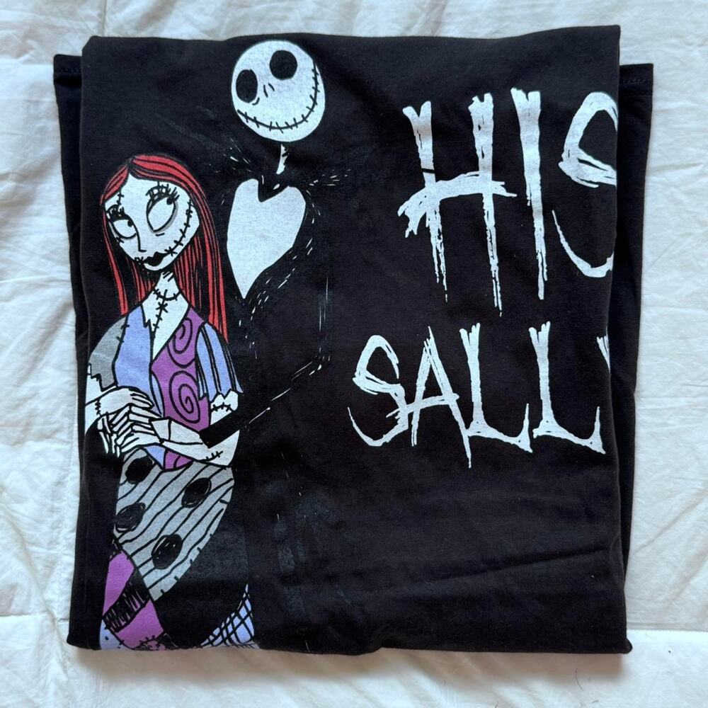 Nightmare before christmas black tee sz L his Sally emo hot topic romantic goth - Picture 3 of 6